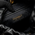 CHANEL SMALL 22 BAG GOLD LETTER CALFSKIN BLACK GHW (MICROCHIP)