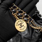 CHANEL SMALL 22 BAG GOLD LETTER CALFSKIN BLACK GHW (MICROCHIP)