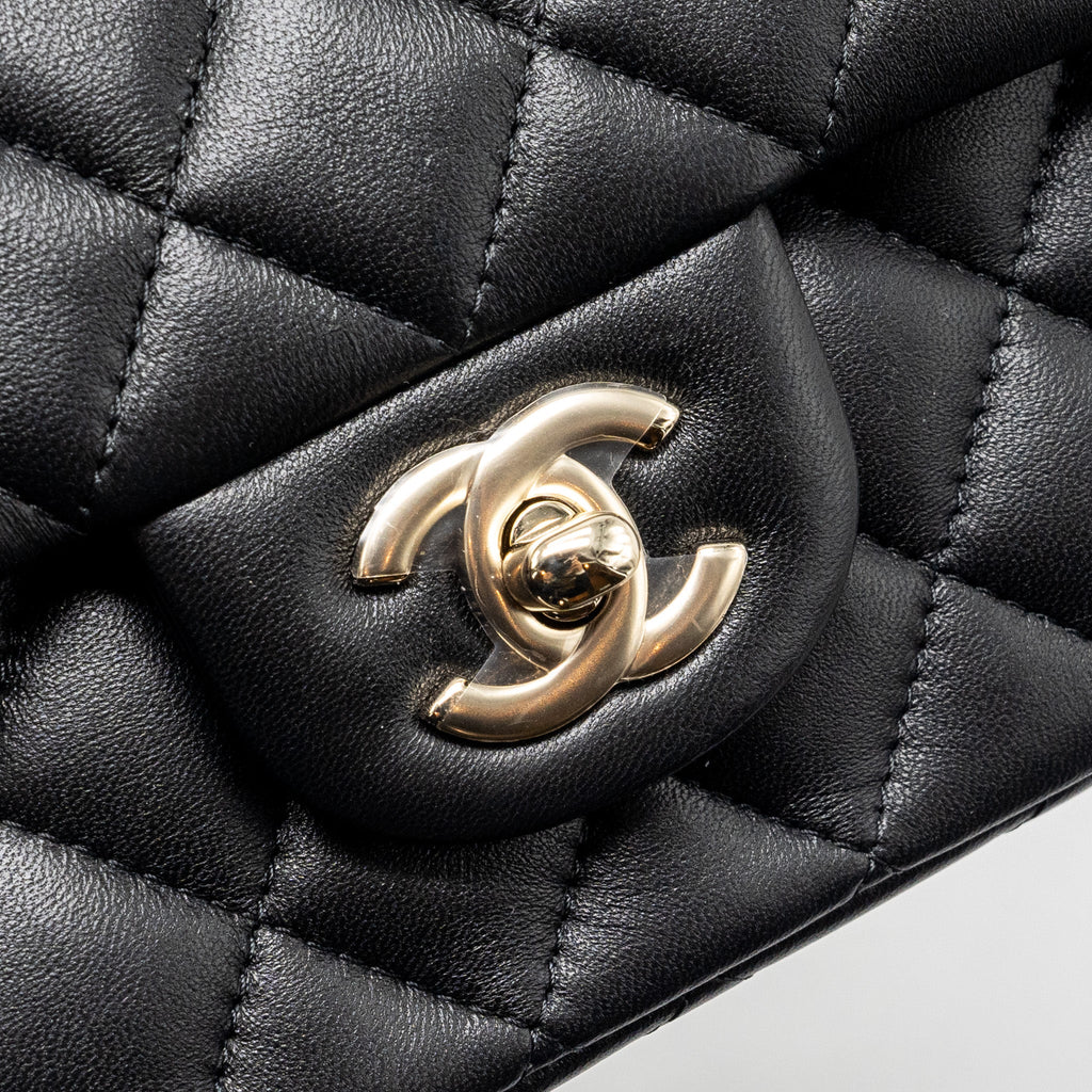 CHANEL TOP HANDLE MINI RECTANGULAR FLAP BAG LAMBSKIN BLACK LGHW (MICROCHIP)