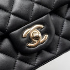 CHANEL TOP HANDLE MINI RECTANGULAR FLAP BAG LAMBSKIN BLACK LGHW (MICROCHIP)