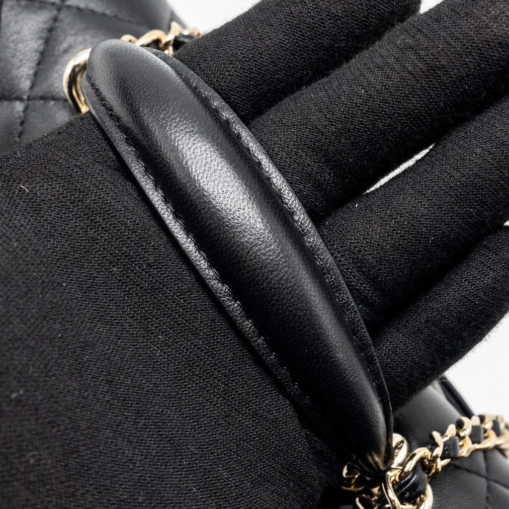 CHANEL TOP HANDLE MINI RECTANGULAR FLAP BAG LAMBSKIN BLACK LGHW (MICROCHIP)