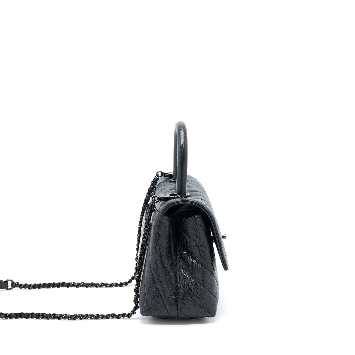 CHANEL SMALL COCO HANDLE CHEVRON CAVIAR SO BLACK