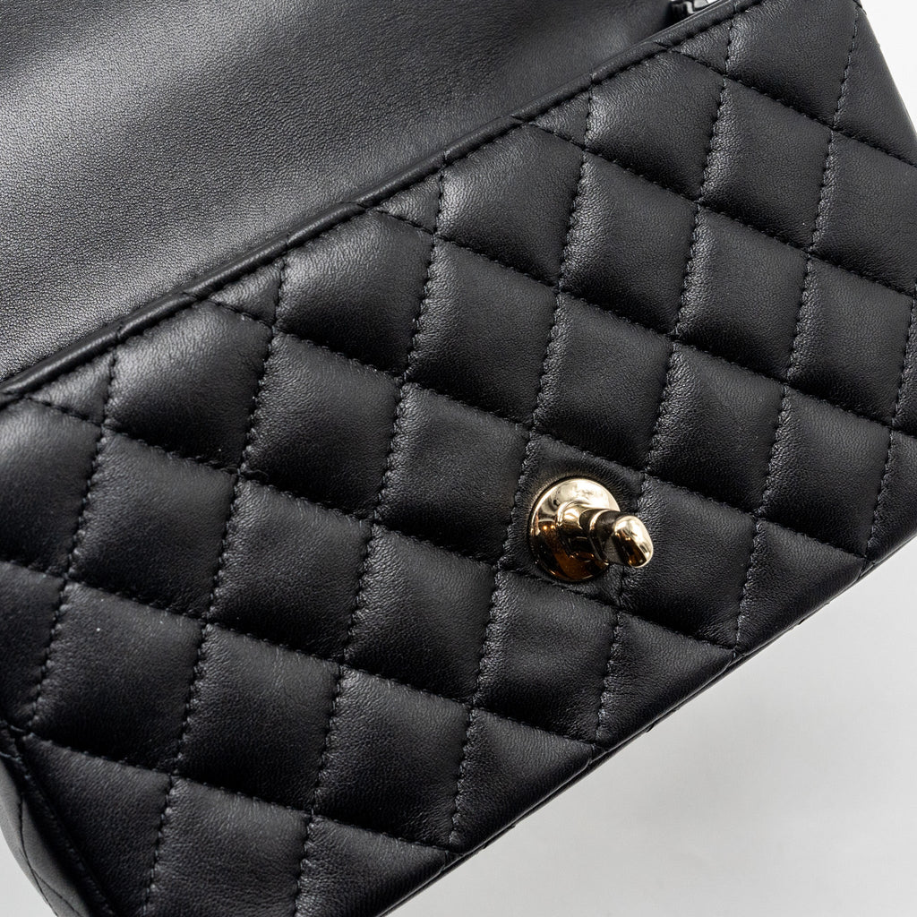 CHANEL TOP HANDLE MINI RECTANGULAR FLAP BAG LAMBSKIN BLACK LGHW (MICROCHIP)