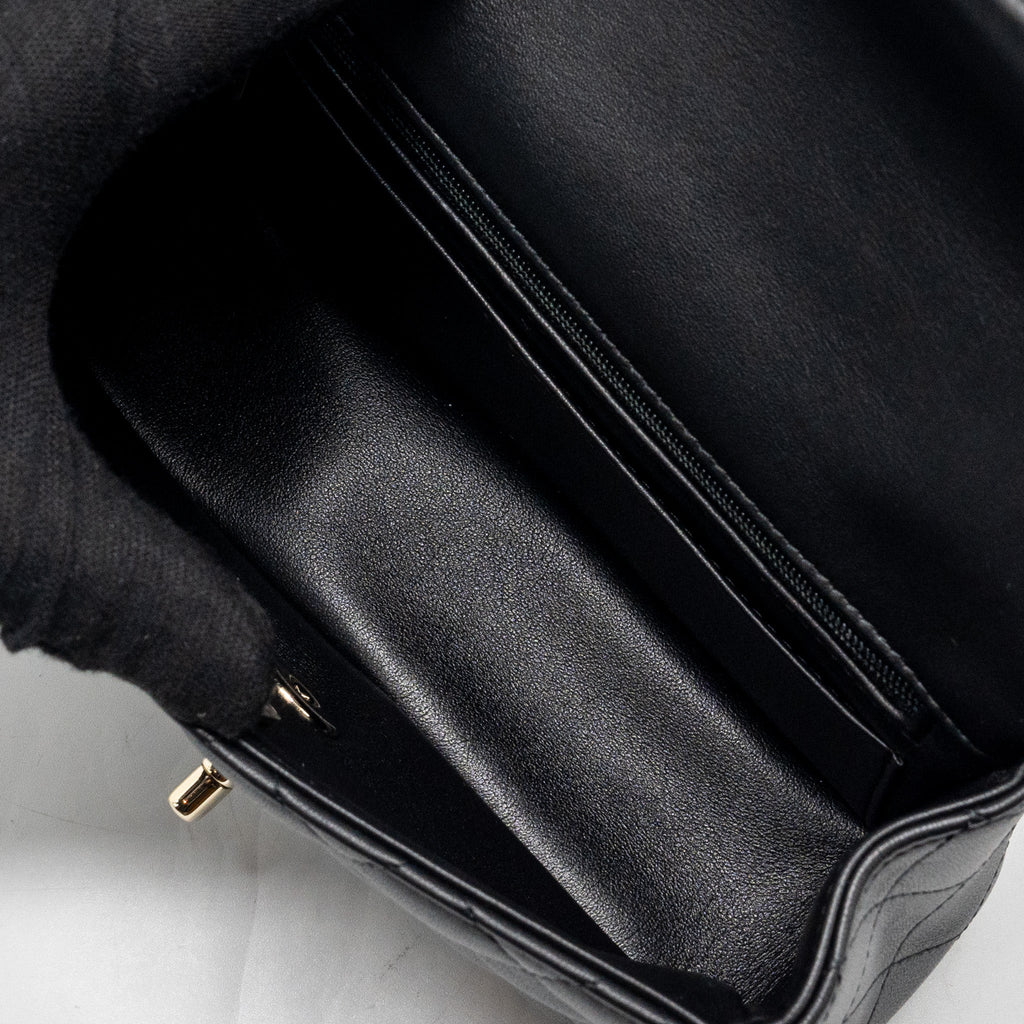 CHANEL TOP HANDLE MINI RECTANGULAR FLAP BAG LAMBSKIN BLACK LGHW (MICROCHIP)