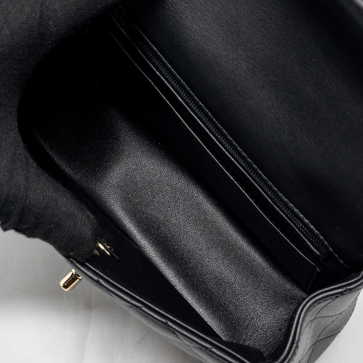 CHANEL TOP HANDLE MINI RECTANGULAR FLAP BAG LAMBSKIN BLACK LGHW (MICROCHIP)
