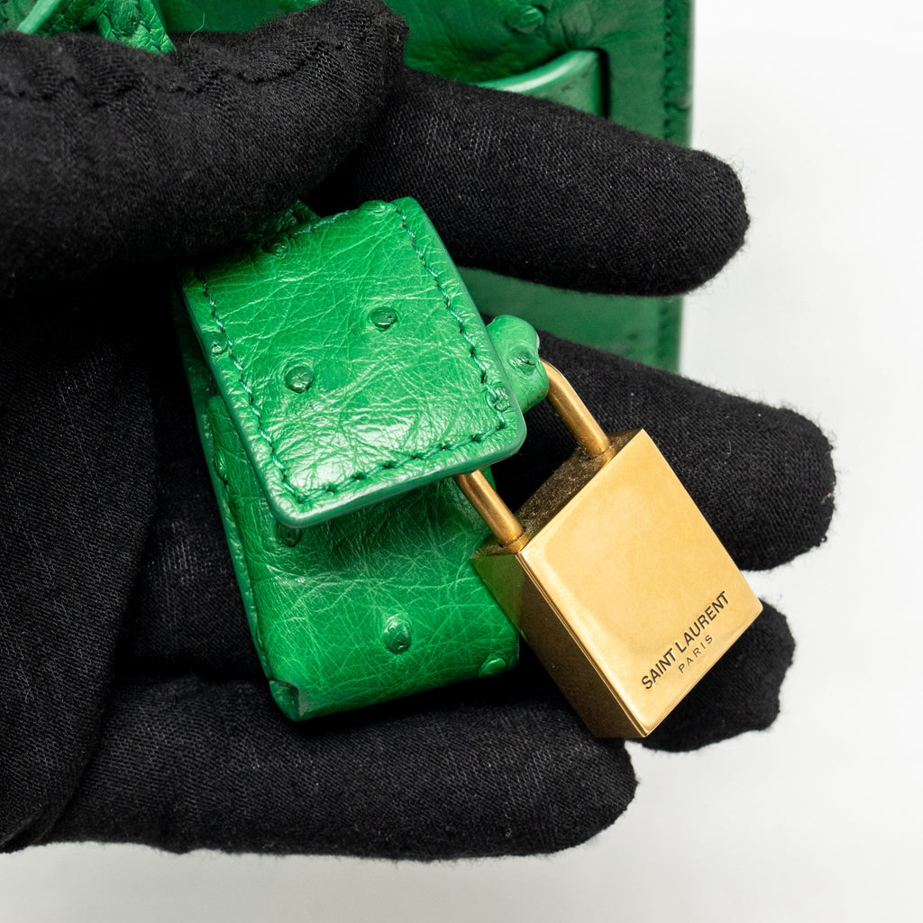 Saint Laurent/YSL Nano Sac de Jour Tote Ostrich Green GHW