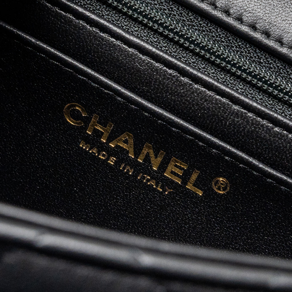 CHANEL TOP HANDLE MINI RECTANGULAR FLAP BAG LAMBSKIN BLACK LGHW (MICROCHIP)