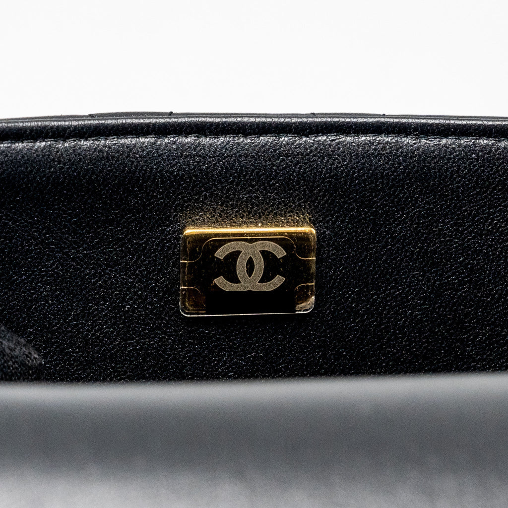 CHANEL TOP HANDLE MINI RECTANGULAR FLAP BAG LAMBSKIN BLACK LGHW (MICROCHIP)