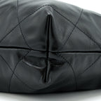 CHANEL SMALL 22 BAG GOLD LETTER SHINY CALFSKIN BLACK GHW (MICROCHIP)