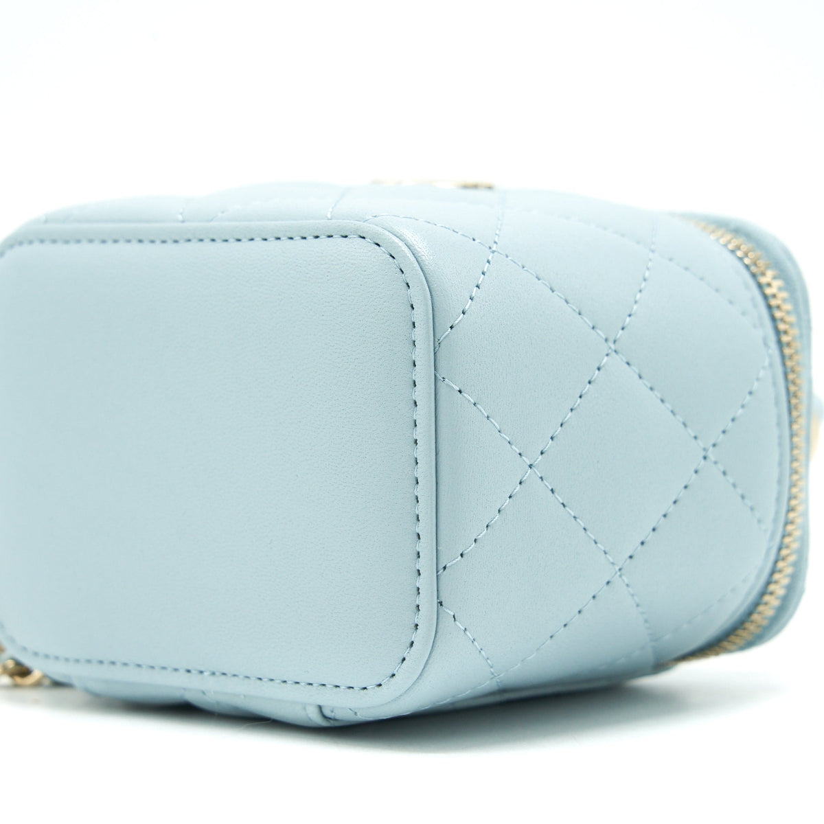 CHANEL 22P TOP HANDLE MINI VANITY WITH CHAIN LAMBSKIN LIGHT BLUE LGHW