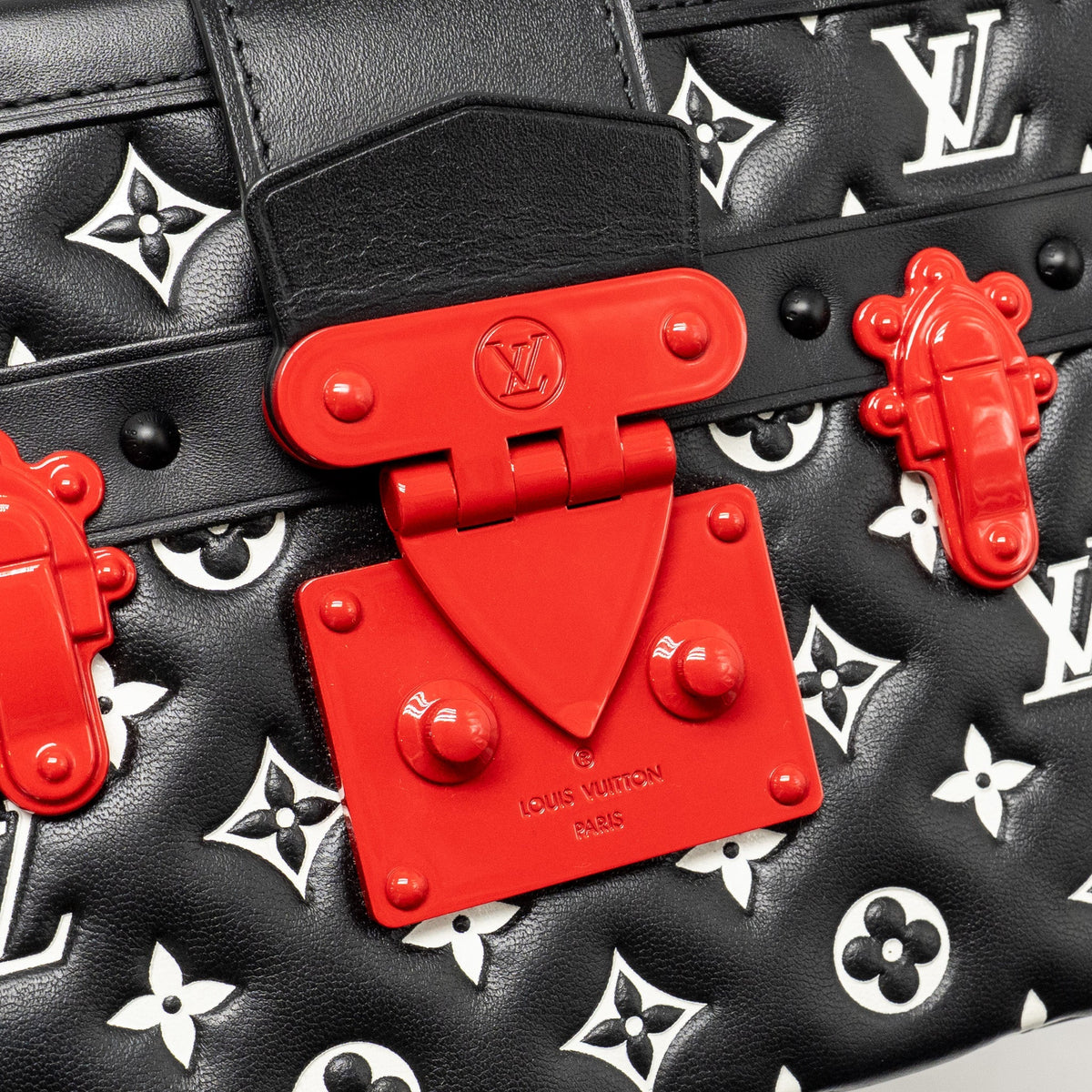Louis Vuitton Petite Malle Monogram Embossed Leather Black/Red Multicolour Hardware