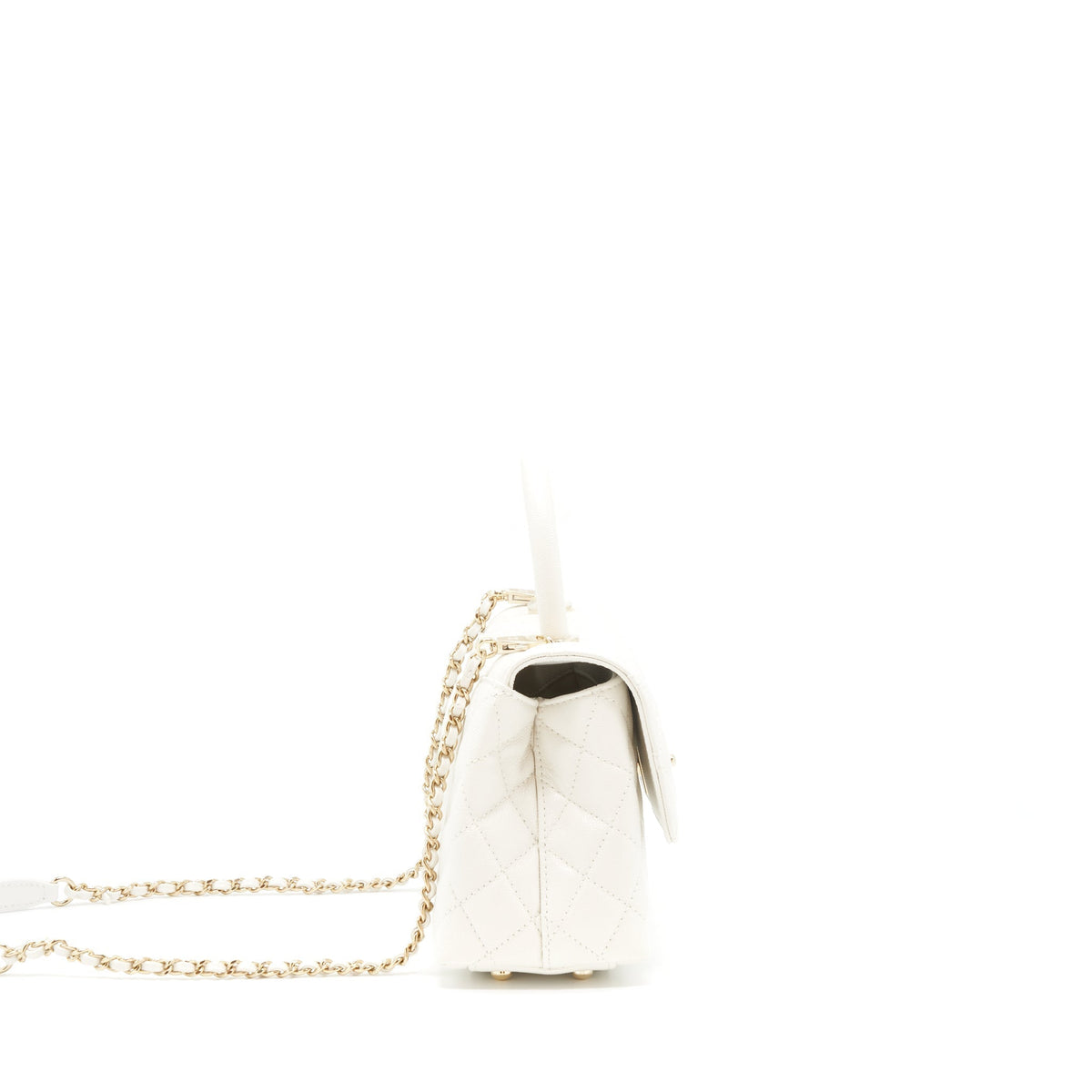 CHANEL SMALL COCO HANDLE CAVIAR WHITE LGHW (MICROCHIP)