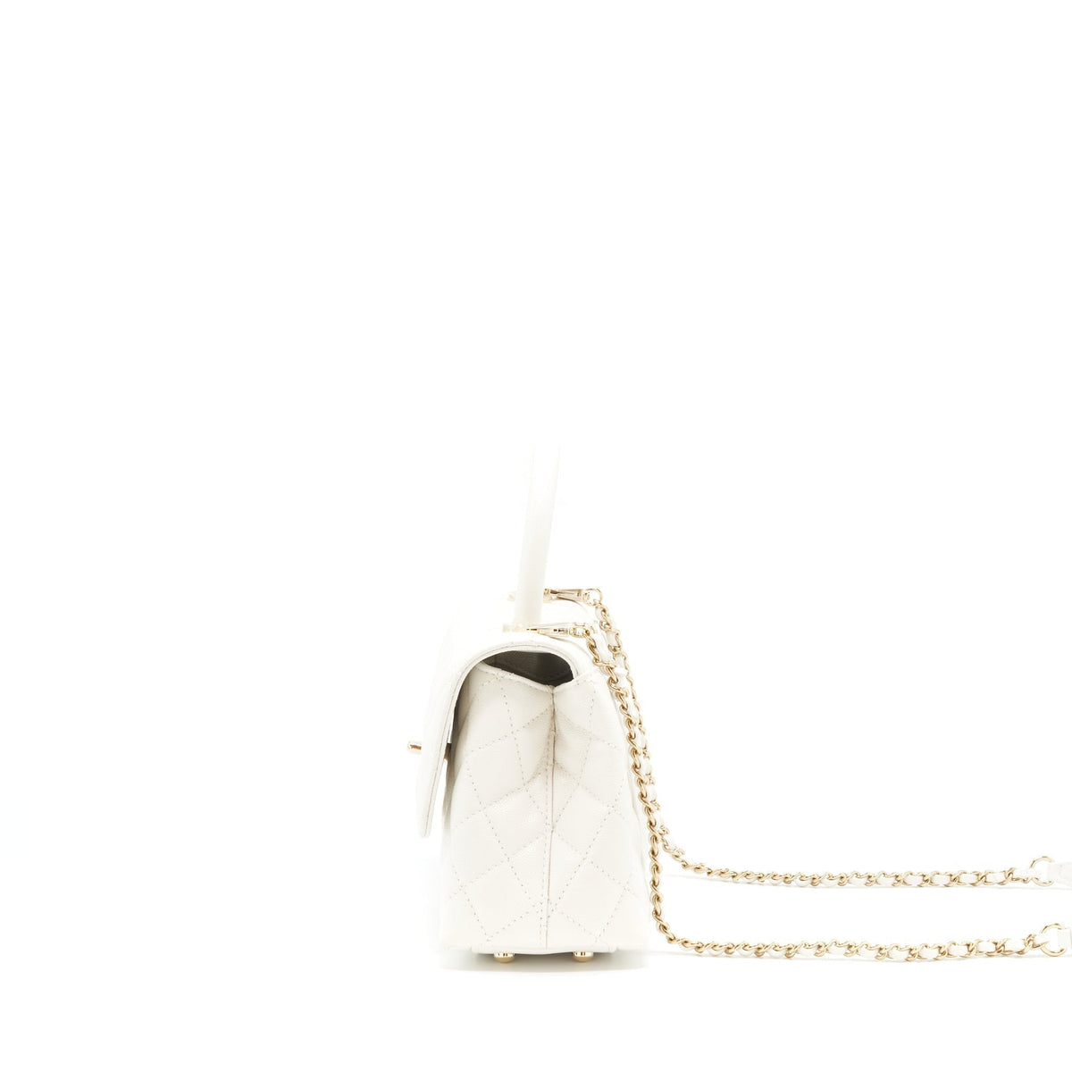 CHANEL SMALL COCO HANDLE CAVIAR WHITE LGHW (MICROCHIP)