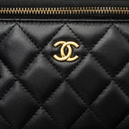 CHANEL PEARL CRUSH LONG VANITY WITH CHAIN LAMBSKIN BLACK GHW (MICROCHIP)