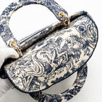 DIOR MEDIUM LADY D-LITE BAG TOILE DE JOUY EMBROIDERY BLUE LGHW