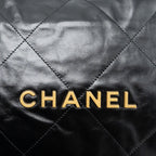 CHANEL SMALL 22 BAG GOLD LETTER SHINY  CALFSKIN BLACK BRUSHED GHW (MICROCHIP)