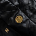 CHANEL SMALL 22 BAG GOLD LETTER SHINY  CALFSKIN BLACK BRUSHED GHW (MICROCHIP)