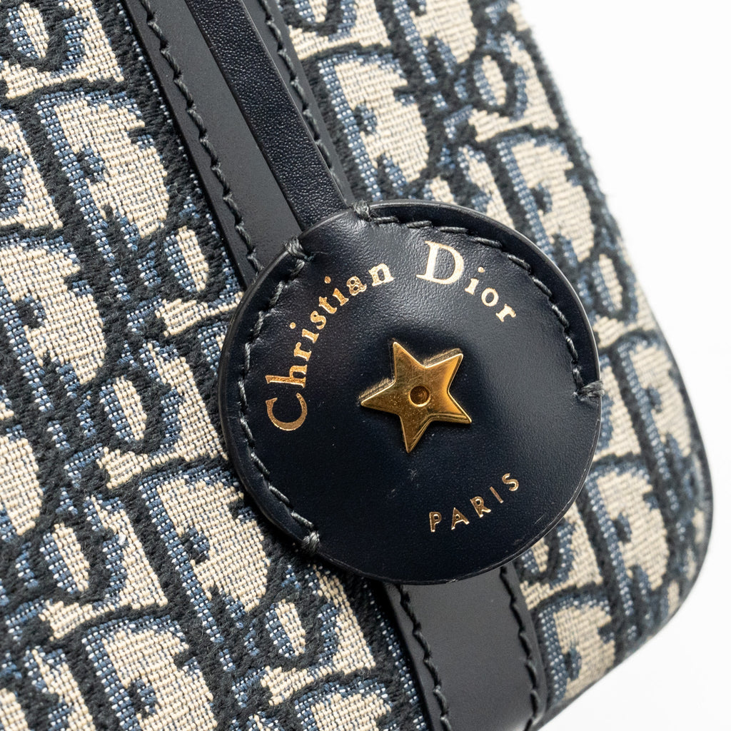 DIOR MEDIUM BOWLING BAG DIOR OBLIQUE CANVAS BLUE GHW