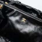 CHANEL SMALL 22 BAG GOLD LETTER SHINY  CALFSKIN BLACK BRUSHED GHW (MICROCHIP)