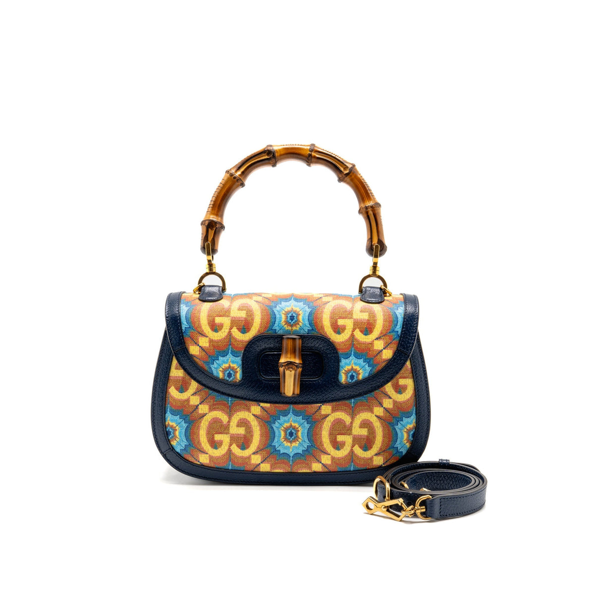 Gucci Medium Bamboo 1947 Top Handle Bag 100th Anniversary Kaleidoscope Canvas/Leather Blue/Multicolour GHW