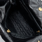 CHANEL SMALL 22 BAG GOLD LETTER SHINY  CALFSKIN BLACK BRUSHED GHW (MICROCHIP)