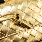 Bottega Veneta Andiamo Clutch Foggy Mirror Effect Intrecciato Leather Gold GHW