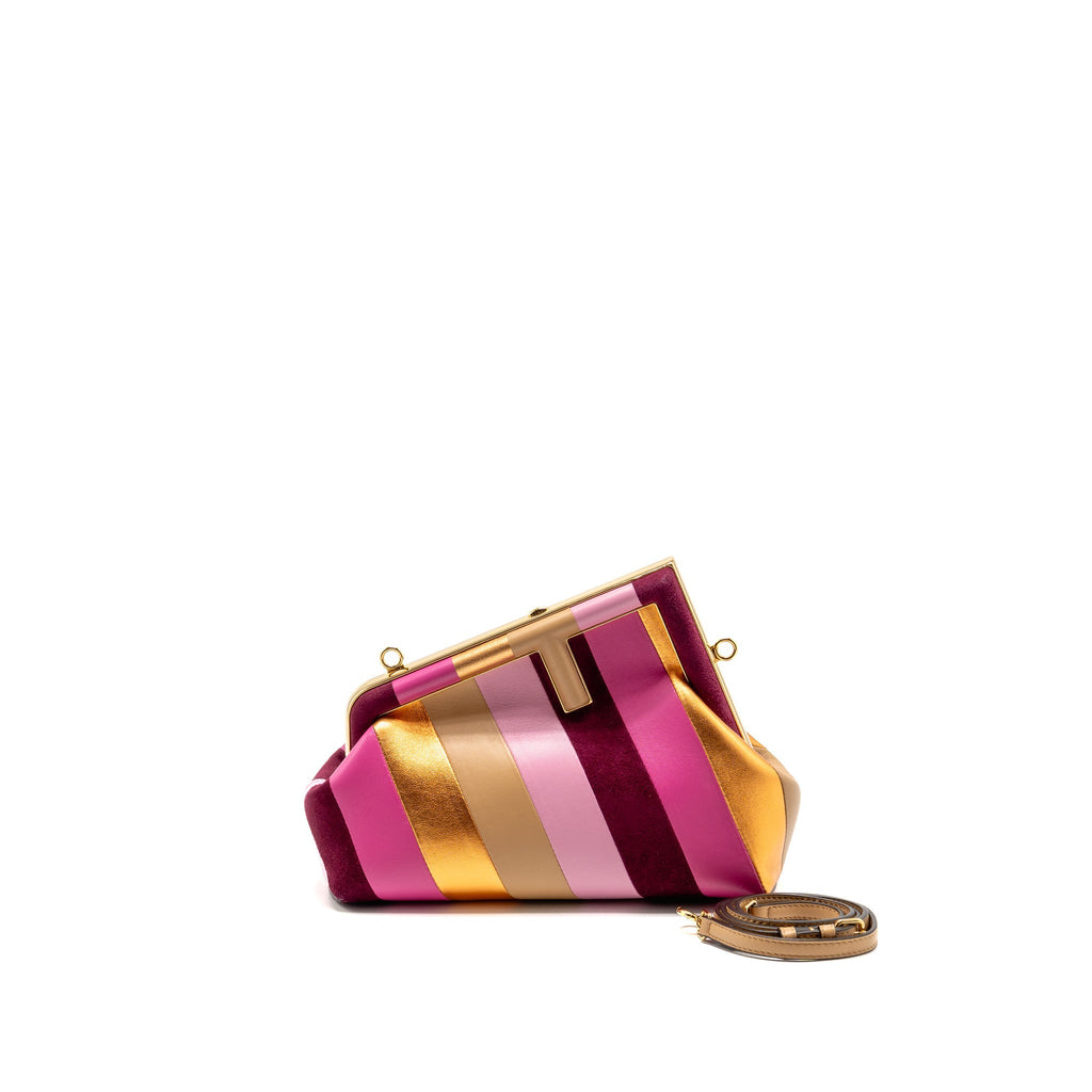 Fendi First Small Bag Striped Inlay Nappa/Suede Leather Multicolour GHW