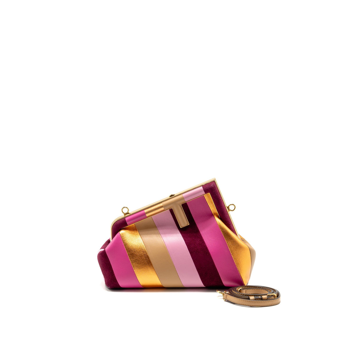 Fendi First Small Bag Striped Inlay Nappa/Suede Leather Multicolour GHW
