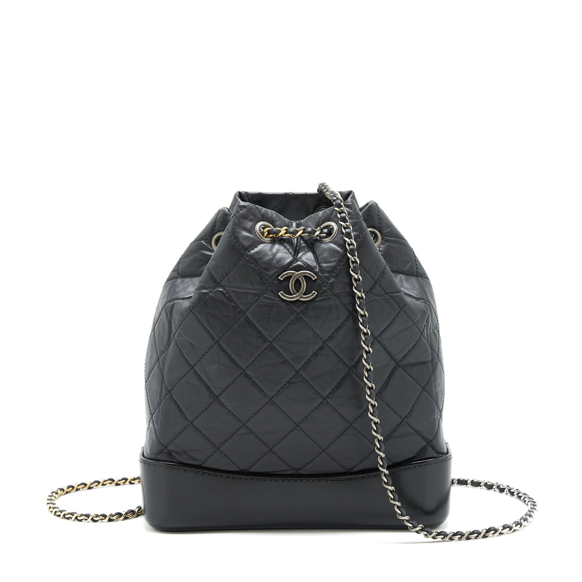 CHANEL GABRIELLE BACKPACK MEDIUM QUILTED CALFSKIN BLACK GOLD/SLIVER HW
