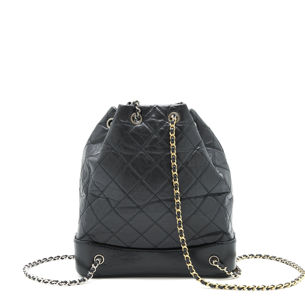 CHANEL GABRIELLE BACKPACK MEDIUM QUILTED CALFSKIN BLACK GOLD/SLIVER HW
