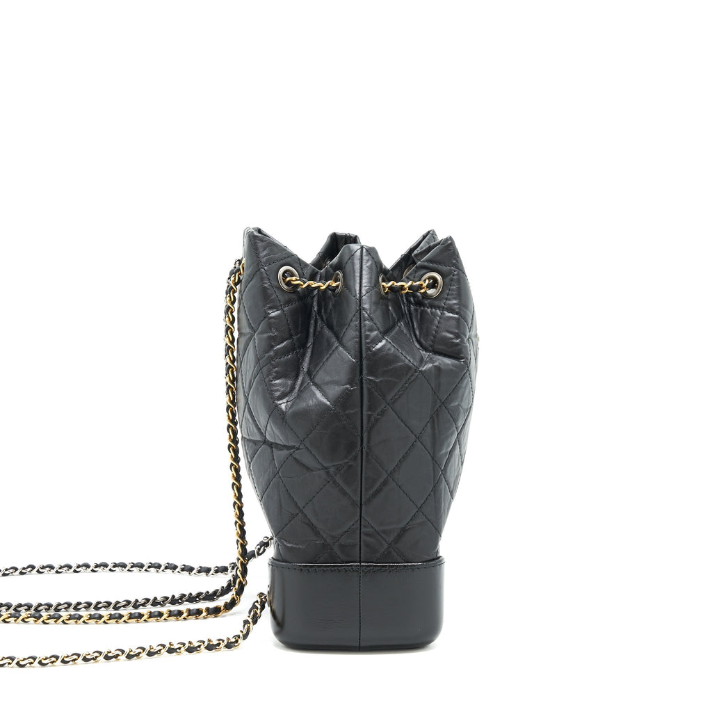 CHANEL GABRIELLE BACKPACK MEDIUM QUILTED CALFSKIN BLACK GOLD/SLIVER HW