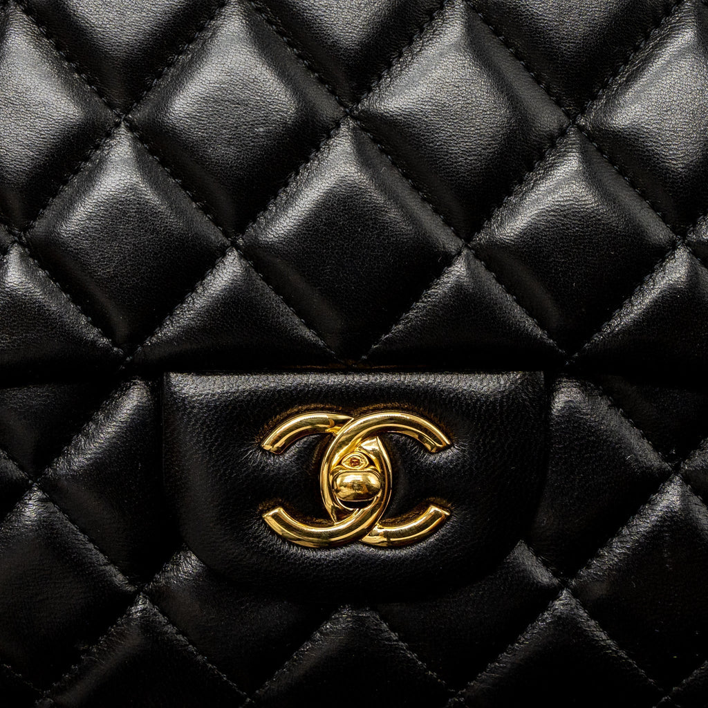 CHANEL MAXI CLASSIC SINGLE FLAP BAG LAMBSKIN BLACK GHW