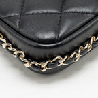 Chanel letter pearl chain mini flap clutch Lambskin black LGHW