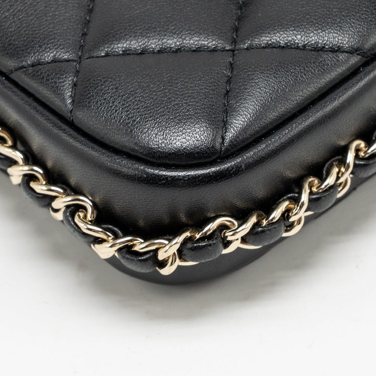 Chanel letter pearl chain mini flap clutch Lambskin black LGHW