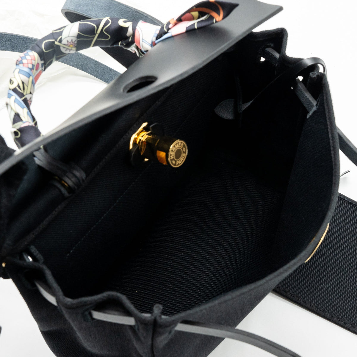 HERMES HERBAG 31 ZIP BAG CANVAS / HUNTER LEATHER BLACK GHW