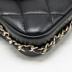 Chanel letter pearl chain mini flap clutch Lambskin black LGHW