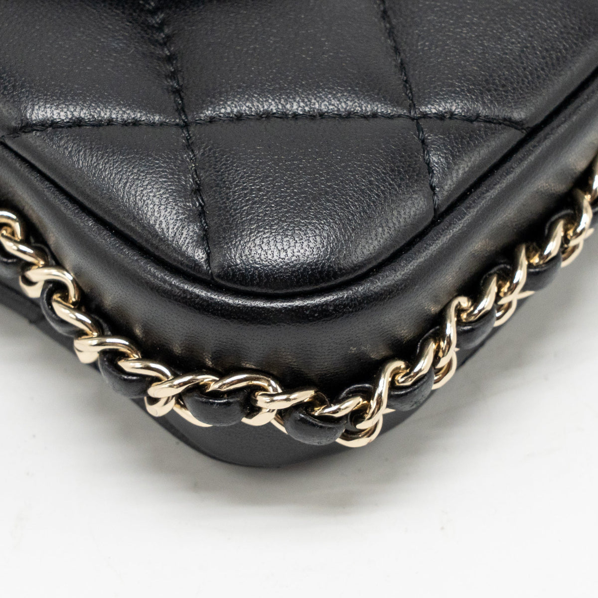 Chanel letter pearl chain mini flap clutch Lambskin black LGHW