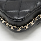 Chanel letter pearl chain mini flap clutch Lambskin black LGHW