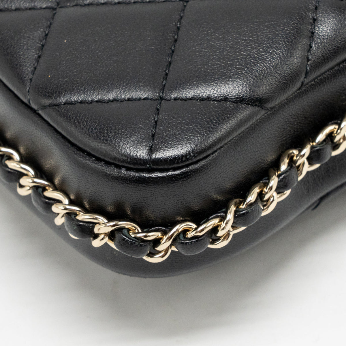 Chanel letter pearl chain mini flap clutch Lambskin black LGHW
