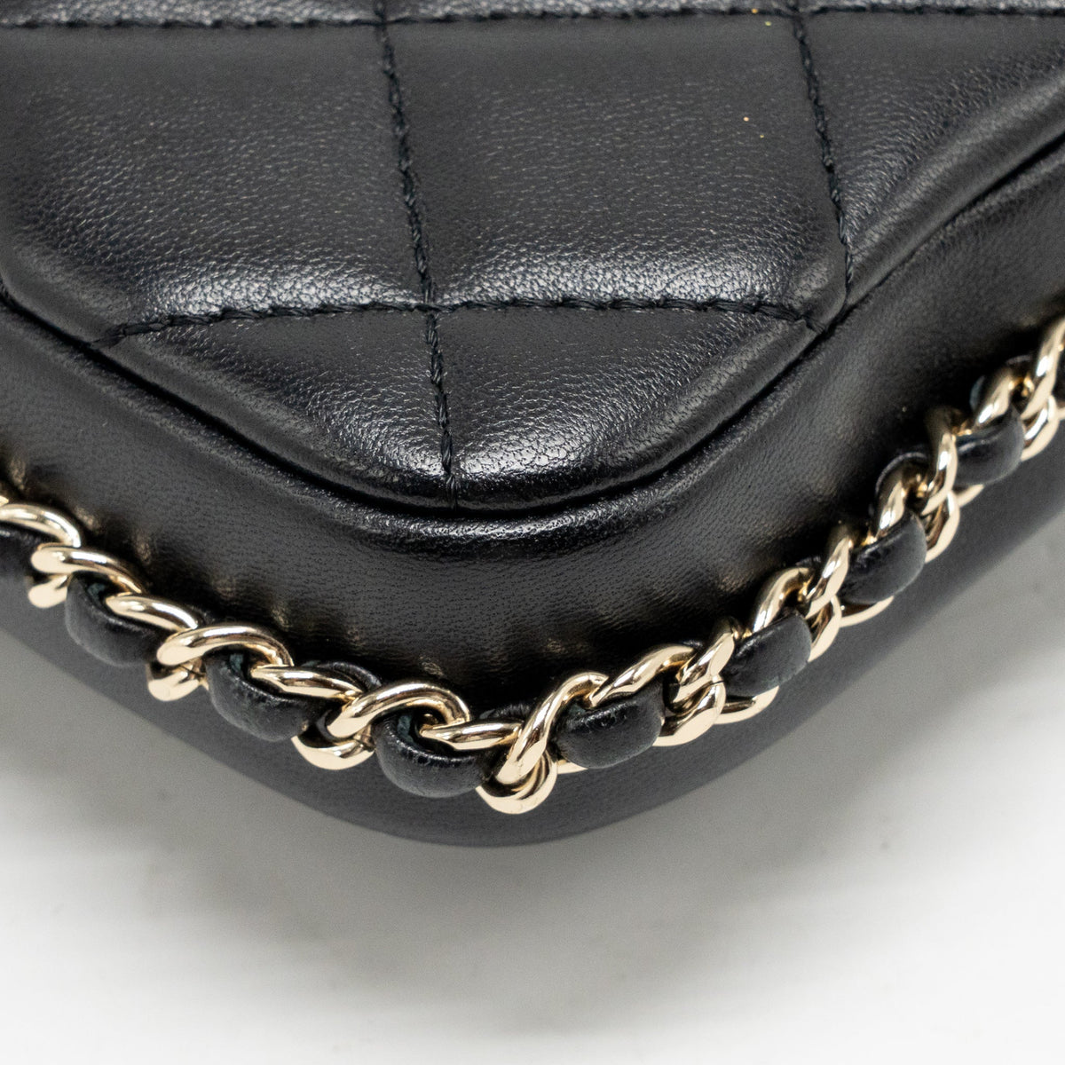 Chanel letter pearl chain mini flap clutch Lambskin black LGHW