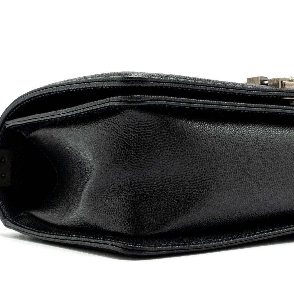 CHANEL MEDIUM BOY BAG CAVIAR BLACK RUTHENIUM SILVER HARDWARE(MICROCHIP)