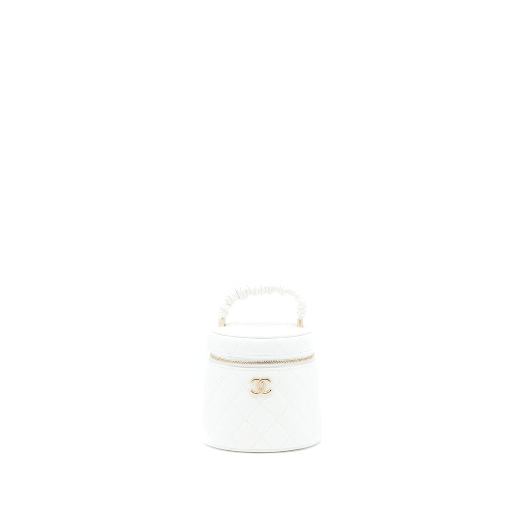 CHANEL TOP HANDLE VANITY CASE LAMBSKIN WHITE GHW