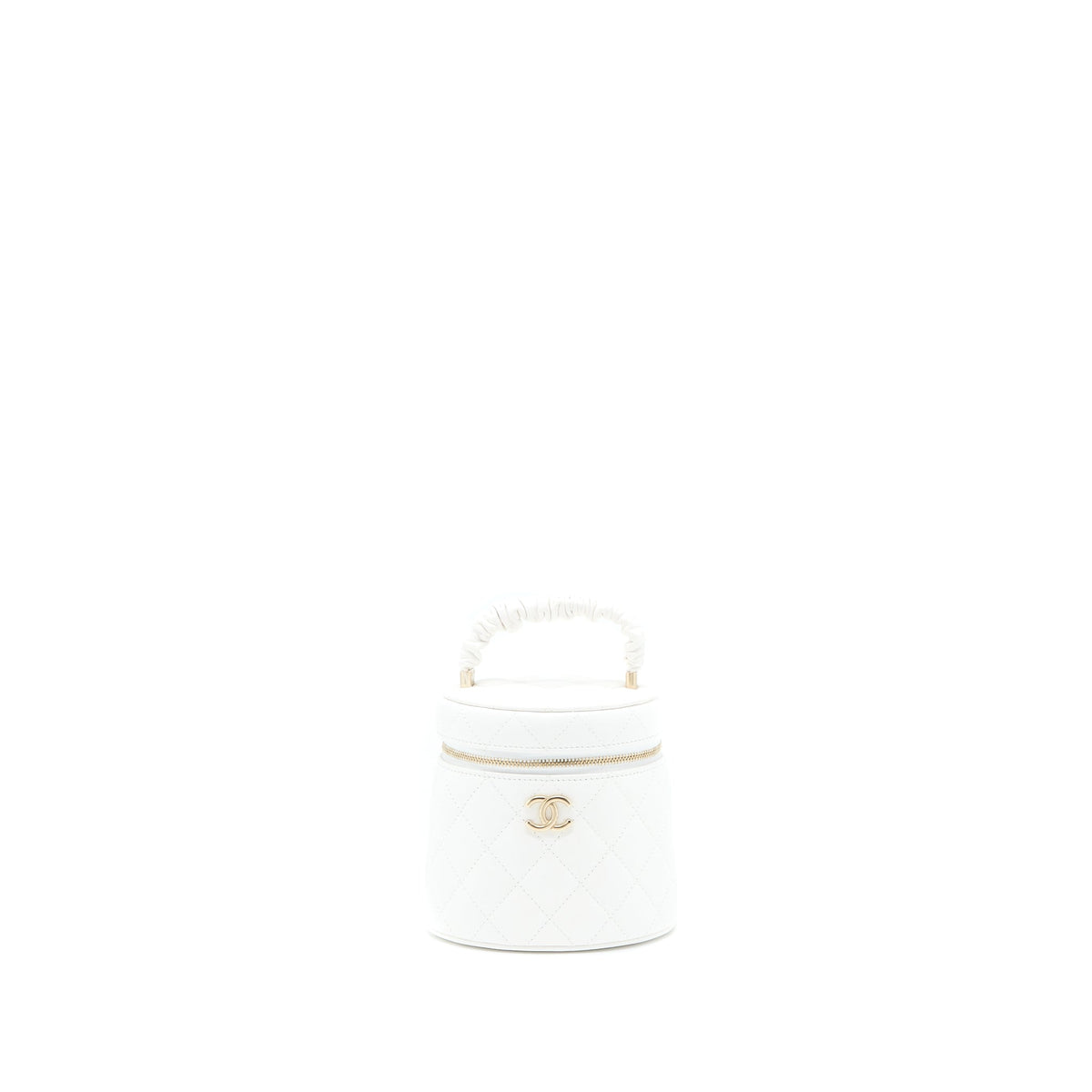 CHANEL TOP HANDLE VANITY CASE LAMBSKIN WHITE GHW