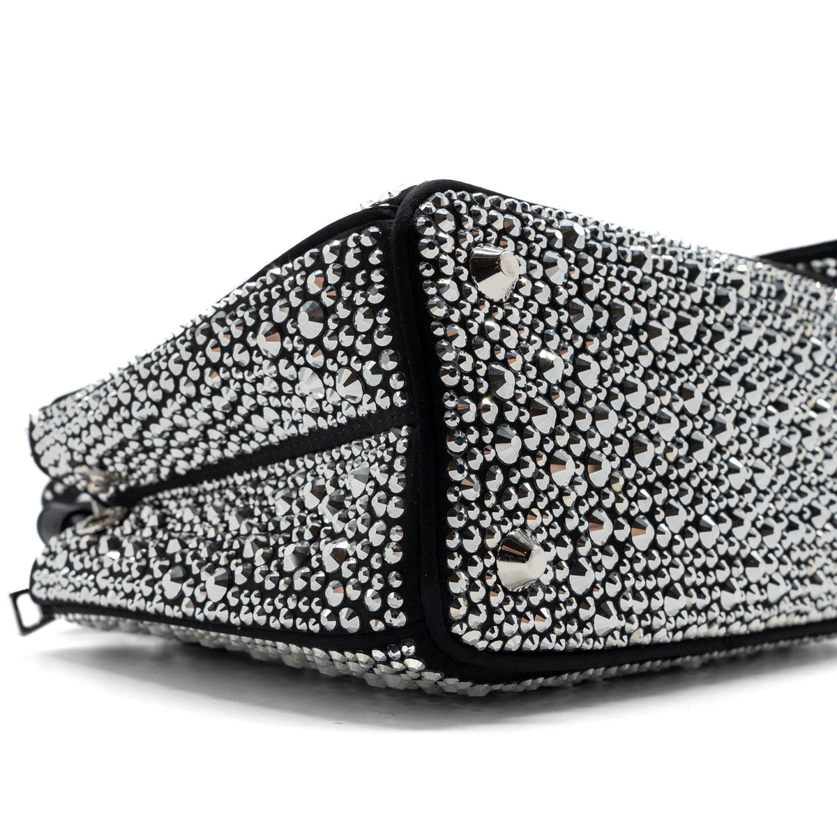 PRADA GALLERIA SATIN MINI BAG WITH CRYSTAL BLACK SHW