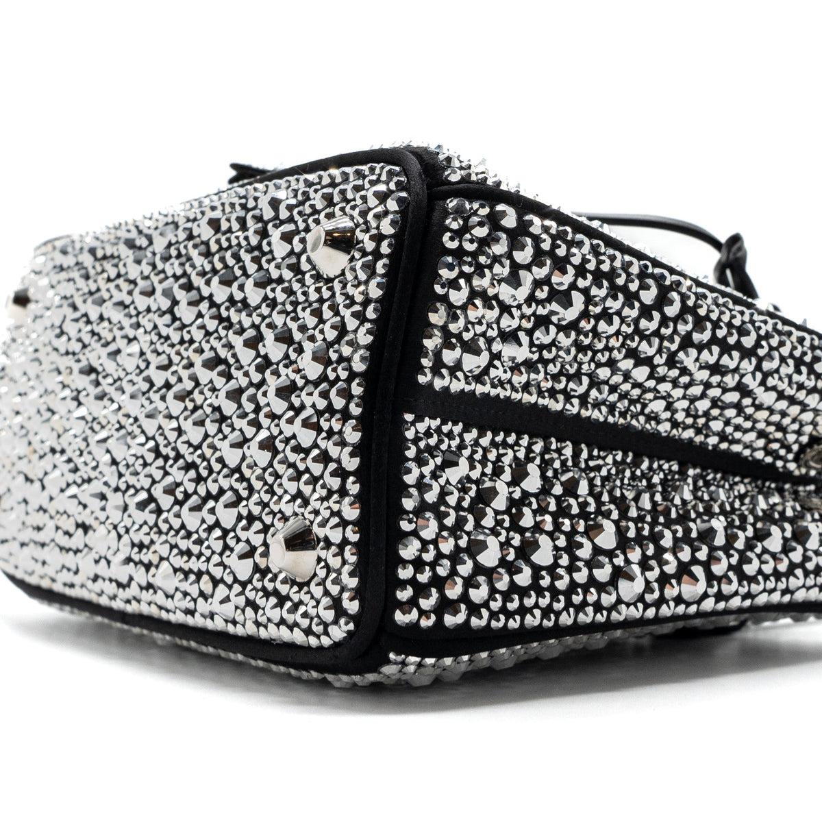 PRADA GALLERIA SATIN MINI BAG WITH CRYSTAL BLACK SHW