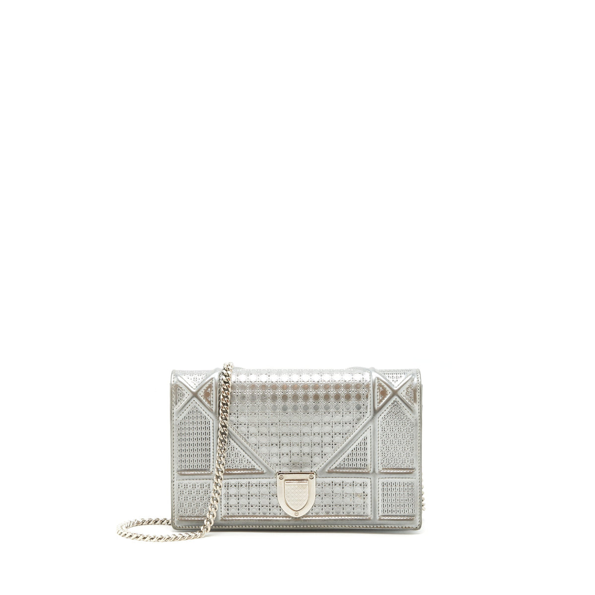 DIOR DIORAMA WALLET ON CHAIN METALLIC SILVER SHW