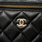 CHANEL 23C PEARL CRUSH LONG VANITY WITH CHAIN LAMBSKIN BLACK LGHW (MICROCHIP)