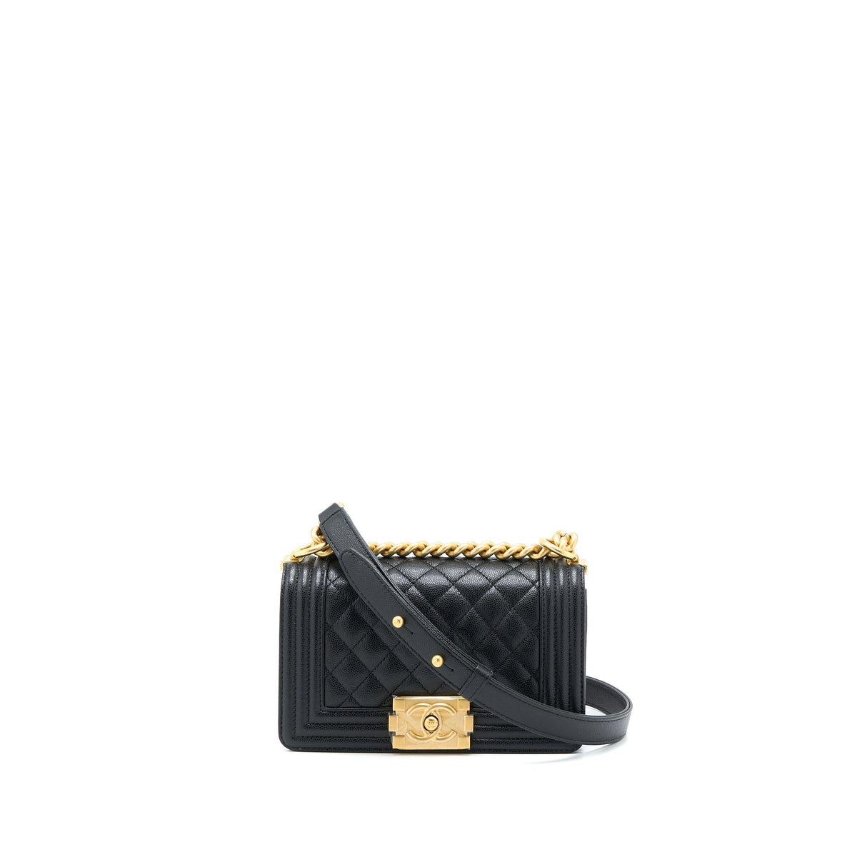CHANEL SMALL BOY BAG CAVIAR BLACK GHW (MICROCHIP )
