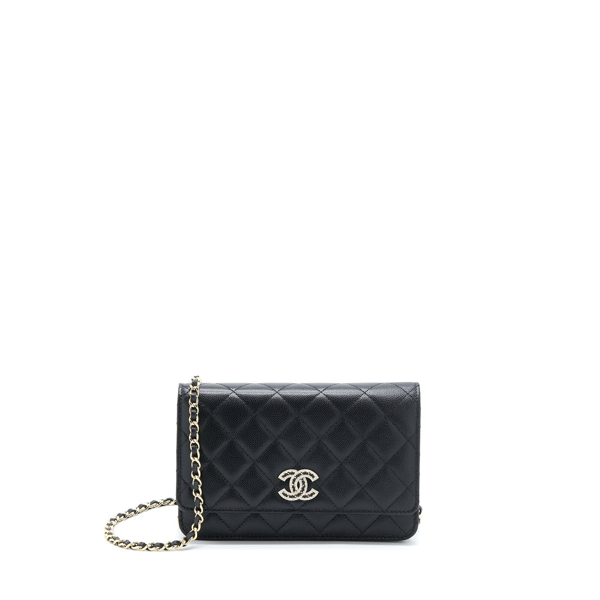 CHANEL 22S WALLET ON CHAINS WITH DETAIL CC LOGO CAVIAR BLACK LGHW