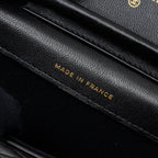CHANEL MINI FLAP CARD HOLDER WITH RIBBON CHAIN LAMBSKIN BLACK LGHW